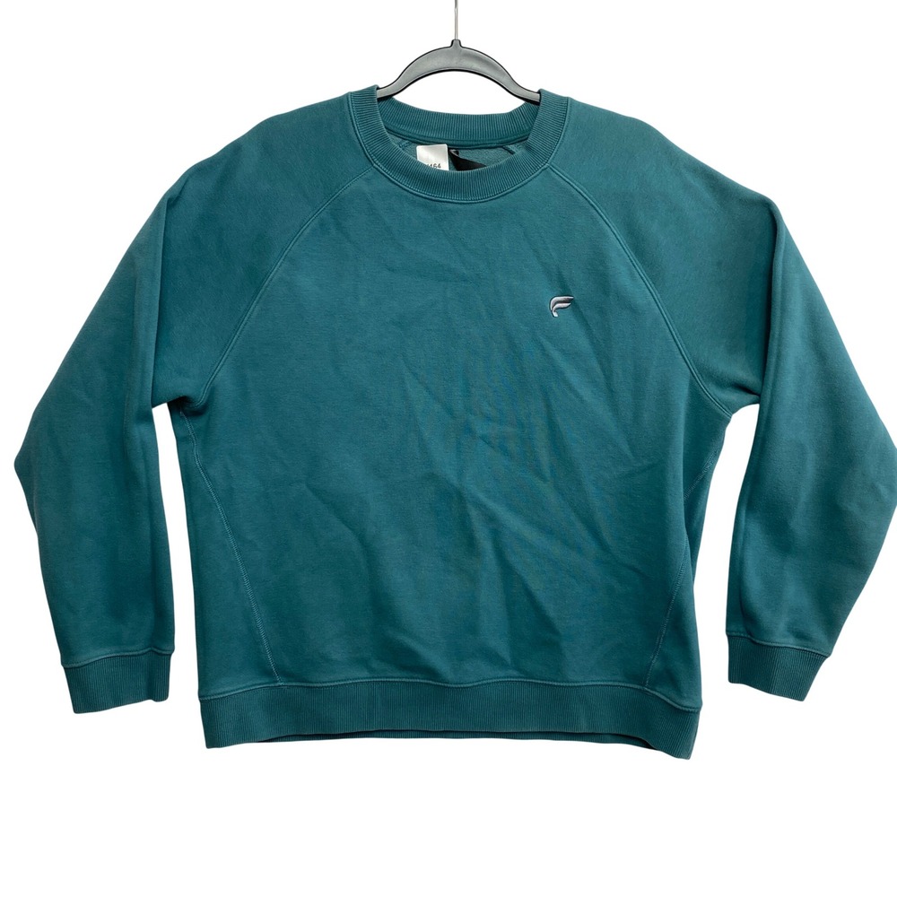 Fabletics Sweatshirt Mens L Teal Blue Raglan Sleeve Fleece Pullover Crewneck